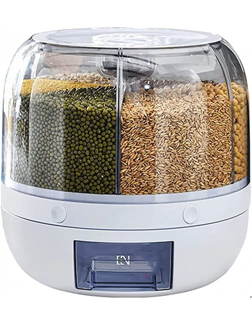 Cereal Dispenser Rice Bucket Dispenser 6 Grid 360° Rotating Rice Container Automatic Waterproof and Moisture-Proof Rice Storage Box for Kitchen - B09KN221LGY