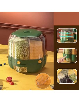 Fenteer 6 Grid Cereal Dispenser Rice Bucket Food Canisters Dry Food Dispenser for Baking Pantry green - B09VPJ1LQRM