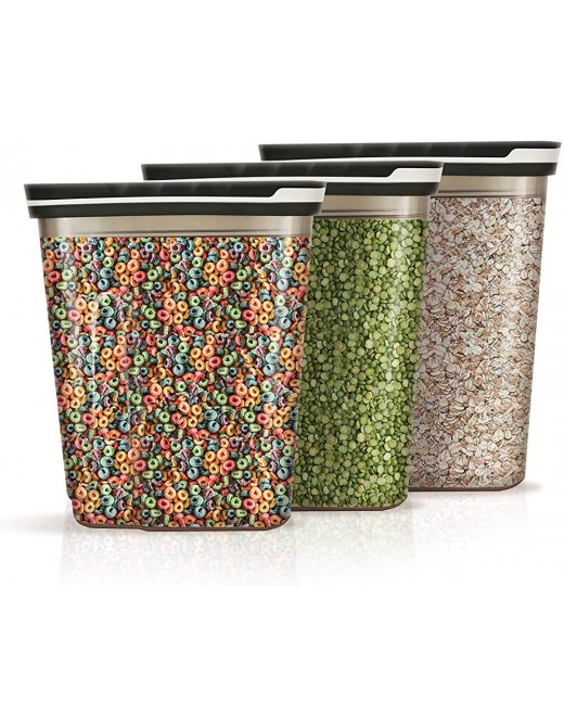 Madden + Dee Studio Set of 3 Cereal Storage Containers with Sliding Lids | 2700 ml Each Sliding Lid Design Cereal Dispenser | Food Canisters for Cereal Oat Rice Pasta Flour & More | Black - B09C2HCPQFQ