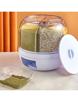Peosevi Food Dispenser 6 Grid Rotating Rice Dispenser Grain Storage Containers Rotating Rice Bucket Rice Storage Tank One-Click Rice Picking Used To Store Grains And Dry Food - B09V7JHTBGW