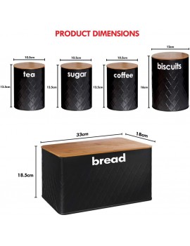 5pc Bread Bin and Canister Sets Available in 4 Colours Kitchen Loaf Storage Box + Airtight Bamboo Lid Black - B08F5HL9D2J