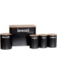 5pc Bread Bin and Canister Sets Available in 4 Colours Kitchen Loaf Storage Box + Airtight Bamboo Lid Black - B08F5HL9D2J
