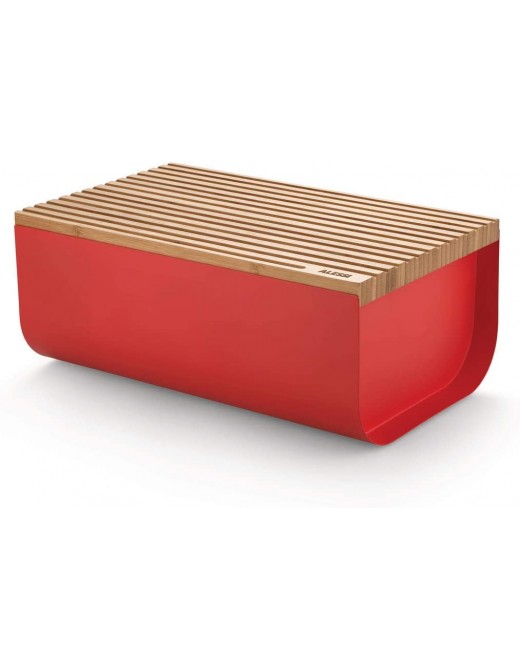 Alessi Mattina BG03 R Design Bread Bin Steel Colored with Epoxy Resin Bamboo Wood Red - B086GZYYCCT