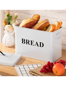 BEJOY Large Bread Box With Lid Equipped With Movable Handle Storing Bread And Other Food With Bread Lettering White 12.2"W x6.5"D x9.3"H - B094PZQT14N