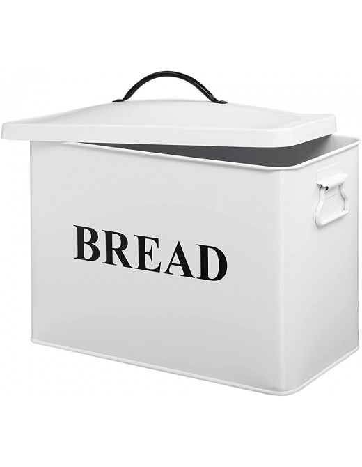 BEJOY Large Bread Box With Lid Equipped With Movable Handle Storing Bread And Other Food With Bread Lettering White 12.2W x6.5D x9.3H - B094PZQT14N