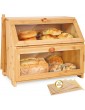 Bread Bins for Kitchen Double Wooden Bread Bin With 12 Pack Bread Bag & Bread Clip BEYONDA Large Bread Bins Storage with Clear Magnetic Front Lid - B09KC5W2CCH