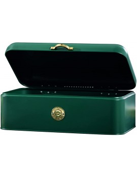 Daewoo Emerald Bread Bin KAS1819 Metal Chest Style Lid Food Storage Container Green with Embossed Gold Motif and Handle Size 42.5 X 22.8 X16.5CM - B0924DGL3TK
