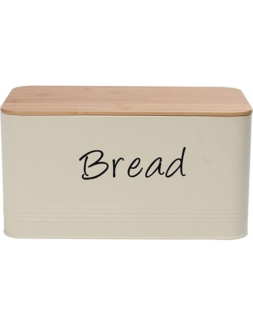 EHC Bread Bin With Bamboo Lid Bread Box Bread crock Tin Bread Storage Canister for Kitchen Counter Baked Goods Container Storage for Home-Made Bread Rolls Pastries Cream - B07R4C457YR