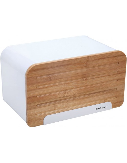 Elegant Stylish Bread Bin Steel with Wooden Made Chopping Board as a Lid: Bread Storage Box Black White - B075FGMCJ6L