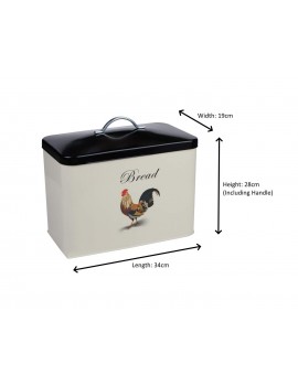 Extra Large Bread Bin Cockerel Cream & Black Bread Loaf Canister Farm Vintage Metal Bread Box Container Kitchen Home Food Storage - B0863K5Q46X