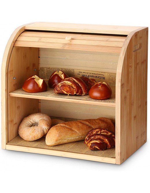 G.a HOMEFAVOR 2-Layer Bamboo Bread Bin with Removable Layer Self Assembly - B07Y36CMZSB