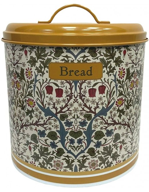 Large Metal Bread Bin William Morris Blackthorn Floral Yellow Bread Crock - B09NBSQWCTL