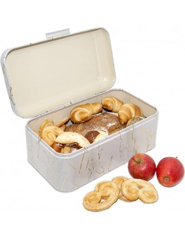 Lashuma Bread Bin Rectangular 36.5 x 21 cm White Marble Design Metal Storage Box - B09ZKWDKJKO
