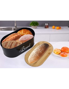 Metal Black Bread Box Bread Storage Bread Container with Bamboo Lid Farmhouse Bread Box for Kitchen Countertop Kitchen Decor-White - B08RBR5XJHB