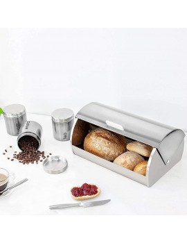 Ossian Bread Bin and Kitchen Canisters Set – Premium Stainless Steel Home Kitchen Worktop Storage with Glossy Metallic Colour Finish and Tea Coffee Sugar Jars with Tight Fitting Lid Quartz - B08X51VM7LE