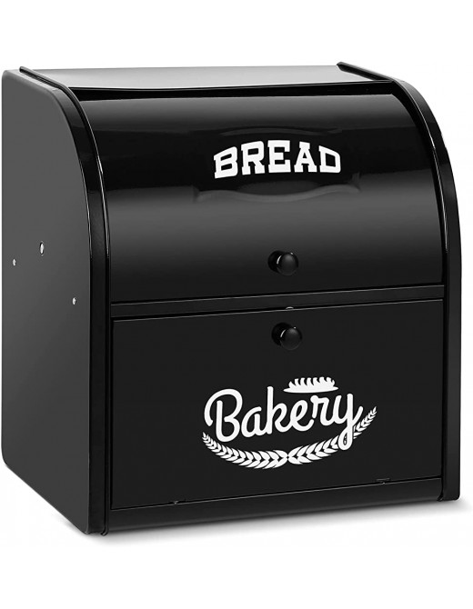 Pitmoly Stainless Steel Bread Box 2 Layer Roll Top Bread Boxes Large Capacity Food Storage Container for Kitchen Counter Metal Bread Bin Bread Holder for Countertop 12.6 x 9.7 x 12.8 Black - B09571RJFFF