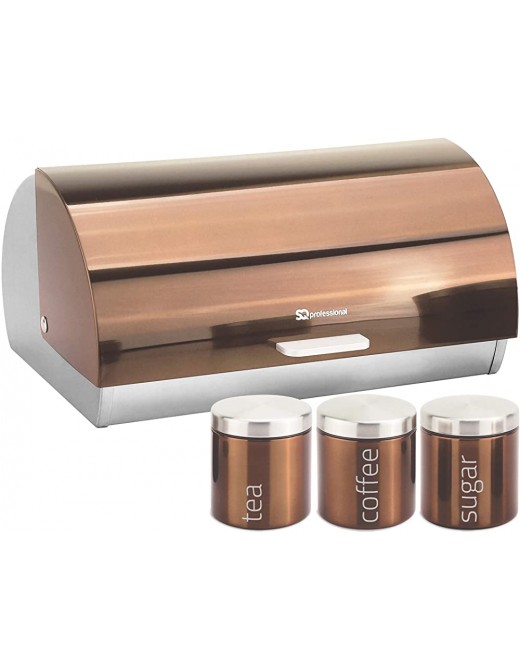 SQ Professional Gems Metallic Bread Bin and Tea Coffee Sugar Storage Jar | Canisters Set Copper Axinite - B07R95YWC2J
