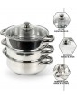 3PC 22CM STAINLESS STEEL STEAMER COOKER POT SET GLASS LID | 3 PAN FOOD COOK ALL NEW - B00FNSPH3EX