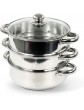 3PC 22CM STAINLESS STEEL STEAMER COOKER POT SET GLASS LID | 3 PAN FOOD COOK ALL NEW - B00FNSPH3EX