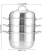 AYNEFY 3 Tier Steam Pot 3 Tier Stainless Steel Stacked Cook Steamer Kitchen Pot Food Steamer with Lid Kitchen Cooking Utensils Supply 11.0 x 14.8 x 15.7 in - B098BB7X7ZC