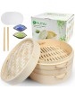 Handmade 10 Inch Bamboo Steamer Two Tier Baskets with Lid with Bamboo Handles for Dumplings Rice Dim Sum Vegetables Fish and Meat Contains 2 Pairs of Chopsticks 2 Sauce Dishes 60 Liners - B0922R1D99R