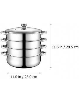 Hemoton Stainless Steel 4 Tier Steamer Pot Steaming Cookware Multifunction Steam Soup Pot - B08GZ514HJJ