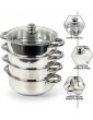 Induction Hob Stainless Steel 3 & 4 Tier Steamer Cooking Cookware Pot Pan with Glass Lid by Crystals® 4 Tier 24cm - B079HZRHRXG