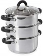 Tower T80303 Cerasure Induction Pots and Pans Set & T80836 Essentials Induction Steamer Pans 3 Tier with Glass Lid Silicone Handles Stainless Steel Steamer Cooking 18 cm Silver - B09W1SQHDYT
