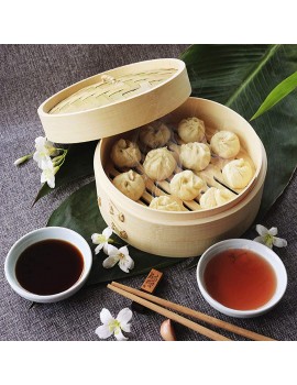 Wuudi Bamboo Steamer Two Layer with One Lid for Cooking Dumplings Veggies Rice or Meat 12-24cm - B0919FTFPJV