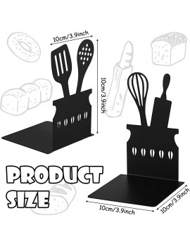 Black Cookbook Bookends 5.9 x 3.9 x 3.9 Inch Spoon Decorative Kitchen Metal Book Ends with Non-Slip Mat Metal Cookbook Storage Books Stoppers Metal Kitchen Cookbook Holder for Shelves Kitchen Book - B097RKWTRHI