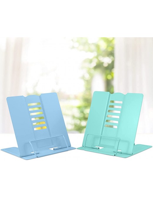 Metal Book Stand 2 Pc Reading Book Holder MSDADA Lightweight Cook Book Stands Portable Textbook Holders Adjustable Recipe Document Stand Tablet Music Book Stands&HoldersLight Blue & Light Green - B09J2Q7LSNO