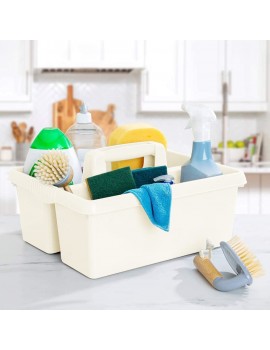 Kitchen Tidy Organiser Caddy with 2 Compartments and Handle Utensil Storage for Kitchens Tables Picnic Benches home — Soft Cream - B09GYMHDMFJ