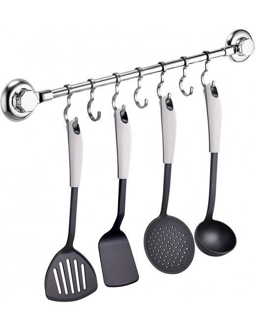 MaxHold No-Drilling Suction Cup Utensil Rack with 7 Hooks Vacuum System Stainless Steel Never Rust for Bathroom & Kitchen - B0172MWKYMI