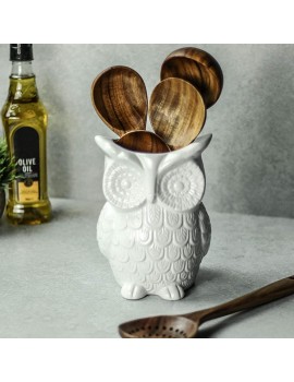 Owl Utensil Holder White | Decorative Ceramic Organiser Caddy | Kitchen Decor | Biscuit Barrel | Stationery Pot | Kitchen Accessories | Flower Pot Gift | M&W - B0892QC4W7J
