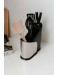 Umbra Furlo Black Stainless Steel Expandable Utensil Holder Multi Functional Kitchen Caddy Organizer with Divider and Plastic Basket Perfect for Keeping Knives in Container on the Kitchen Counter - B079LD5899S