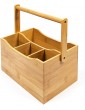 Woodluv 4 Compartments Drop-Down Handle Bamboo Kitchen Cutlery Caddy Utensil Rack Holder Organizer Divider - B073TPHQ68X