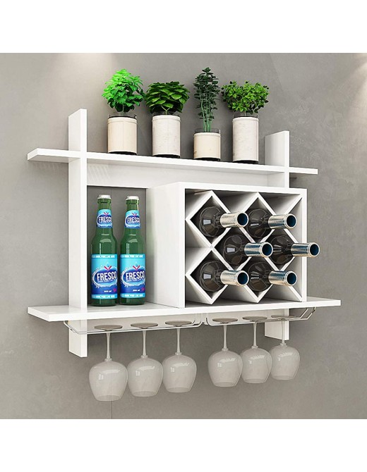 COSTWAY Wall Mounted Wine Rack Bottle Glass Bar Accessories Shelving Organizer Wood Wine Storage Display Shelf for Kitchen and Living Room White 80 x 20 x 59cm - B07T1XKD5RD
