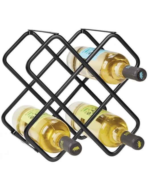 mDesign Free-Standing Wine Rack – Metal Wine Bottle Holder for The Kitchen – Wine Storage Rack with 3 Levels for up to 5 Bottles – Black - B07R764J8TS