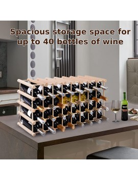 TANGZON 40 Bottle Wine Rack Free Standing Wine Storage Display Shelf Natural Solid Wooden Wine Bottle Organizer for Kitchen Bar and Pantry - B09NN2W5GBN