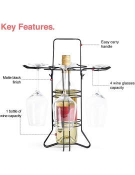 VonShef Wine Bottle & Glass Holder Portable and Countertop Wine Rack with Handle Carry Stand for Outdoor and Indoor Use Suitable for 4 Glasses & 1 Bottle Ideal for Picnics - B07QCZCDNRR