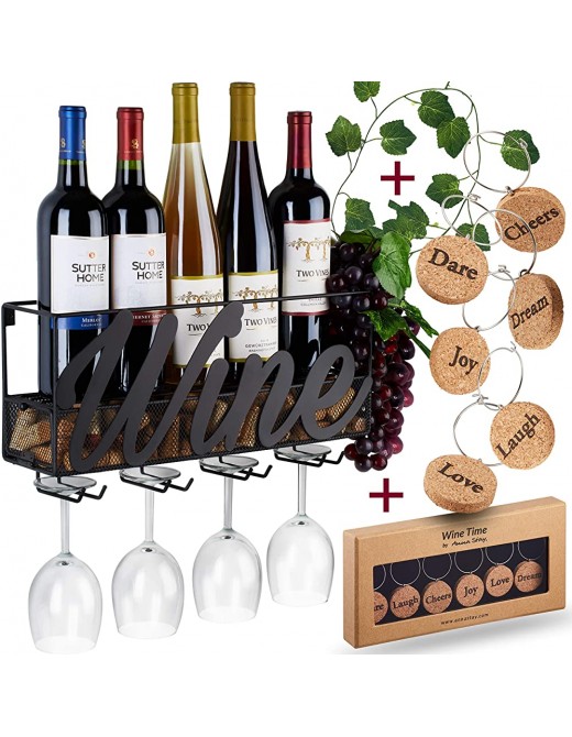 Wall Mounted Wine Rack Bottle & Glass Holder Cork Storage Store Red White Champagne Comes with 6 Cork Wine Charms Home & Kitchen Décor Designed by Anna Stay Wine - B077V4BC24Y