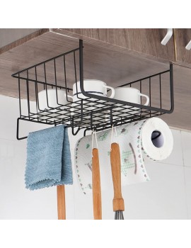 Dreafly Metal Hanging Basket Under-Cabinet Wire Basket Small Item Organiser for Home Use Under Desk Shelf for Kitchen Pantry Bookshelf with Dual Mounted Hooks - B0B12LC3VSA