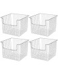 mDesign Set of 4 Wire Basket for Cupboards or Shelves – Practical Storage Box for The Kitchen Bathroom or Office – Open Metal Wire File Box – Chrome - B07N1XQQRQC