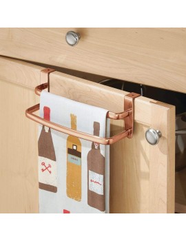 mDesign Tea-Towel Holder – Over Door Towel Rail with No Drilling Required – Kitchen Towel Holder with 2 Bars – Ideal for Kitchens & Bathrooms – Copper - B07Q5C5LRMZ