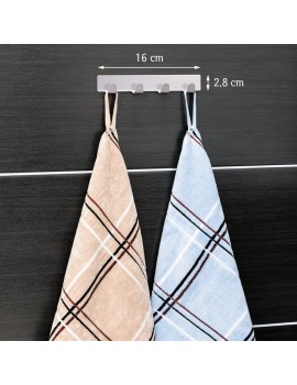Tatkraft Fyra Set of 2 Quadruple Stainless Steel Self Adhesive Towel Rack Ideal Hanger for Towel and Bath Robe Total of 8 Kitchen and Bathroom Hooks -Water Proof and Rust Proof - B08XZMDXWGZ