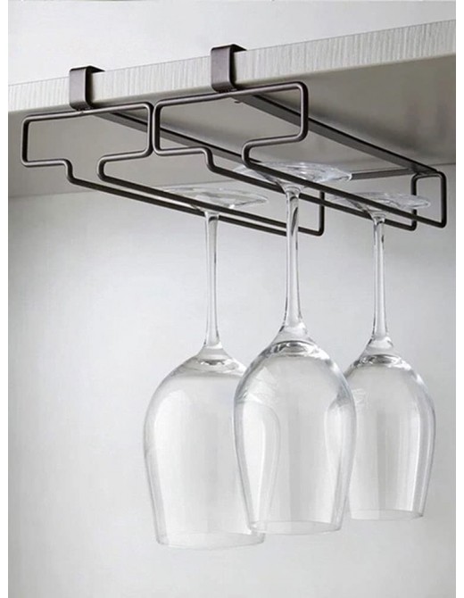 2 Pack Wine Glass Rack Metal Under Cabinet Hanging Wine Champagne Glass Goblets Stemware Rack Holder for Cabinet and Bar-Single Row 4 Cups black - B097DNHTW9B