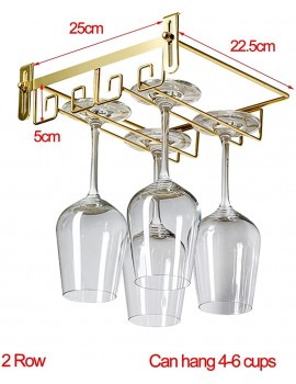 Adjustable Wine Glass Rack Under Cabinet 2 Row Wine Glass Holder Stemware Rack Hanger Under Shelf Stemware Storage Rack For Cupboard Kitchen Bar Can Hang 4-6 Cups 25*22.5*5cm  Color : Gold  - B09VDJYHRBE