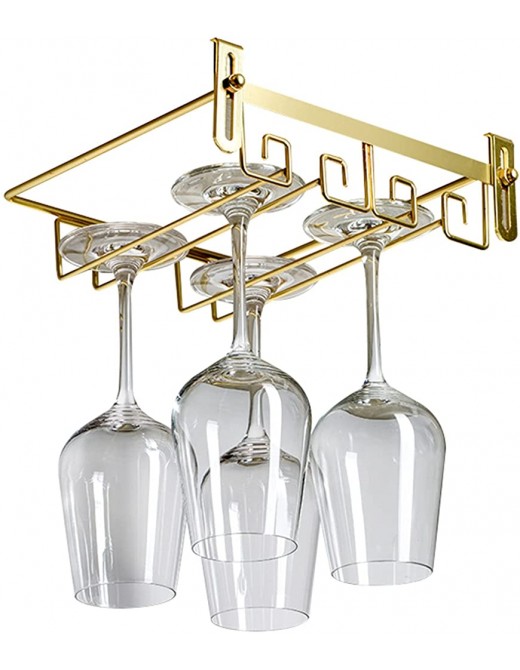 Adjustable Wine Glass Rack Under Cabinet 2 Row Wine Glass Holder Stemware Rack Hanger Under Shelf Stemware Storage Rack For Cupboard Kitchen Bar Can Hang 4-6 Cups 25*22.5*5cm Color : Gold - B09VDJYHRBE