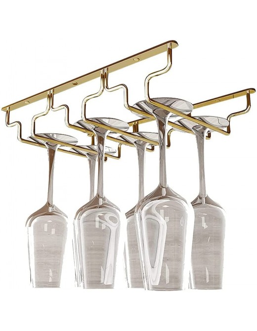 WOAIAI 13.5-Inch Gold Wine Glass Rack Under Cabinet Hanging Wine Glass Hanger 3 Rows Stainless Steel Stemware Rack - B0B2MWCFHPG