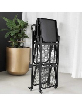 3-Layer Collapsible Kitchen Island Storage Cart Each Layer Can Carry 20kg Black 16mm Cold-Rolled Iron Pipe Utility Cart Spacious Drawers and Lockable Wheels for Easy Movement. - B07W91PXRRR